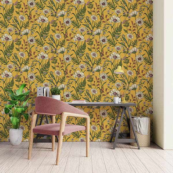 Purchase FD43336 Brewster Wallpaper, Arden Mustard Wild Meadow - Medley12