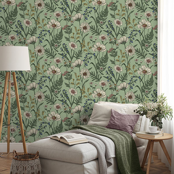 Purchase FD43337 Brewster Wallpaper, Arden Sage Wild Meadow - Medley1