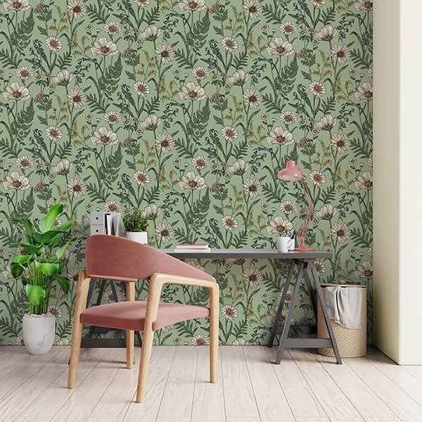 Purchase FD43337 Brewster Wallpaper, Arden Sage Wild Meadow - Medley12