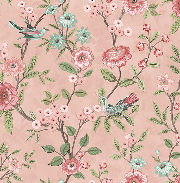 Purchase FD43445 Brewster Wallpaper, Elspeth Pink Floral Trail - Medley
