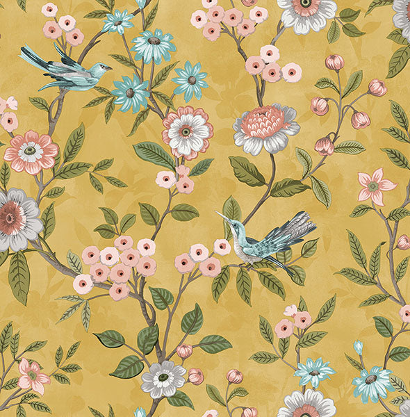 Purchase FD43446 Brewster Wallpaper, Elspeth Mustard Floral Trail - Medley