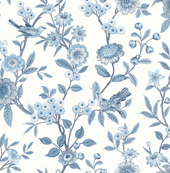 Purchase FD43447 Brewster Wallpaper, Elspeth Blue Floral Trail - Medley