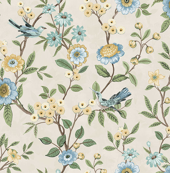 Purchase FD43448 Brewster Wallpaper, Elspeth Light Yellow Floral Trail - Medley