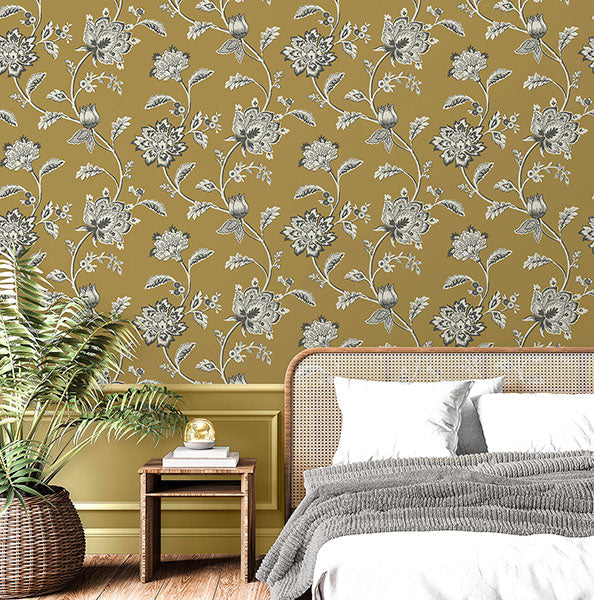 Purchase FD43450 Brewster Wallpaper, Juliette Mustard Jacobean - Medley1