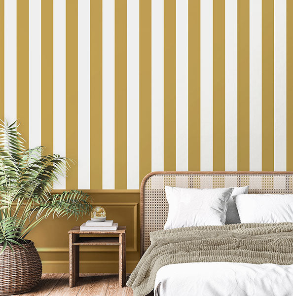 Purchase FD43455 Brewster Wallpaper, Tavish Mustard Stripe - Medley1