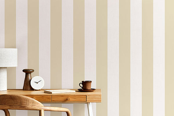Purchase FD43457 Brewster Wallpaper, Tavish Light Yellow Stripe - Medley12