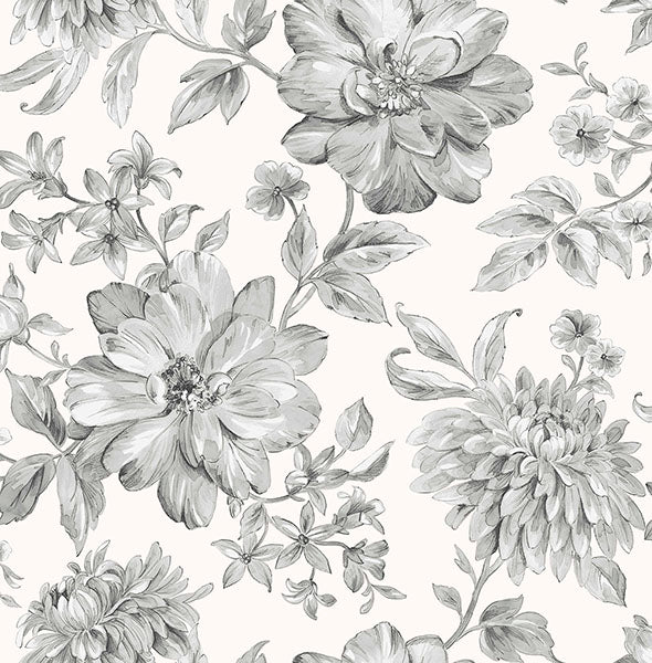Purchase FD43612 Brewster Wallpaper, Gabriela Grey Floral - Medley