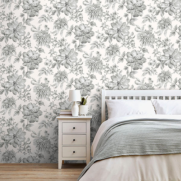 Purchase FD43612 Brewster Wallpaper, Gabriela Grey Floral - Medley1