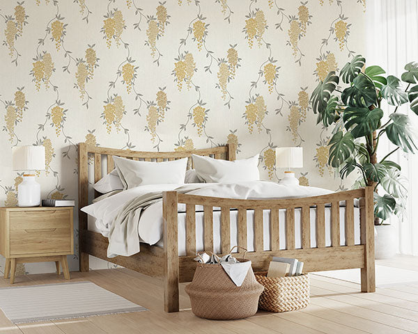 Purchase FD43672 Brewster Wallpaper, Aisla Yellow Wisteria - Medley1