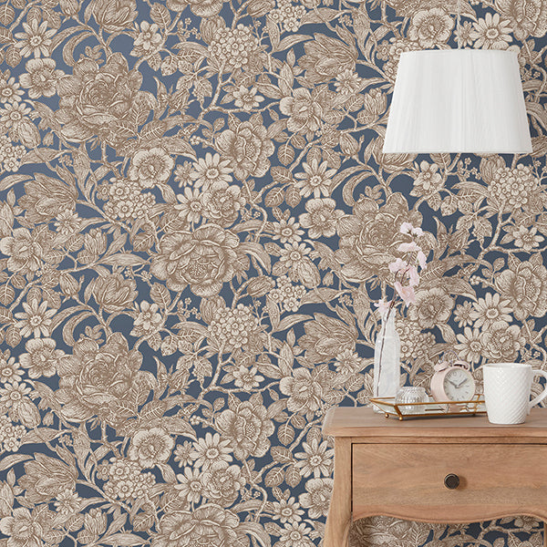 Purchase FD43778 Brewster Wallpaper, Hedgerow Navy Floral Trails - Medley1