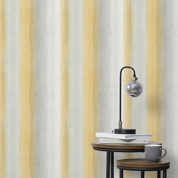 Purchase FD43779 Brewster Wallpaper, Freya Yellow Washed Stripe - Medley1