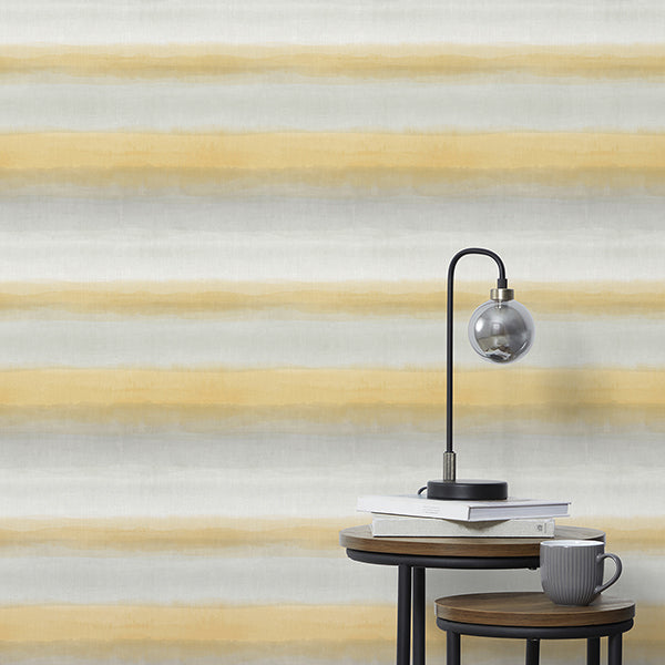 Purchase FD43779 Brewster Wallpaper, Freya Yellow Washed Stripe - Medley12