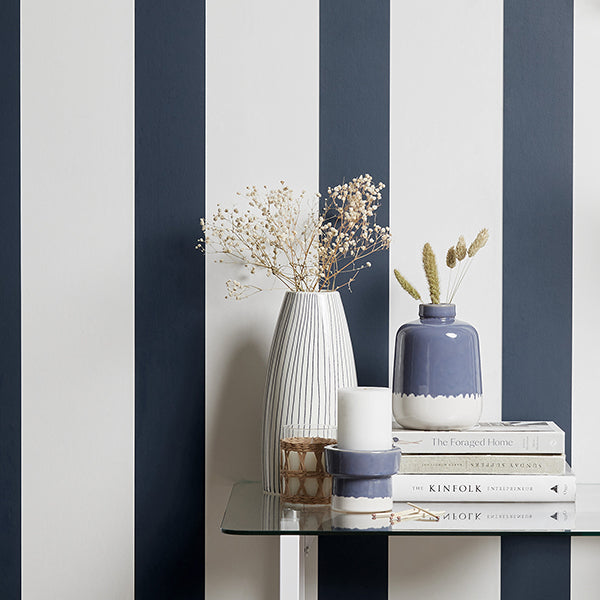 Purchase FD43782 Brewster Wallpaper, Tiago Blue Stripe - Medley1