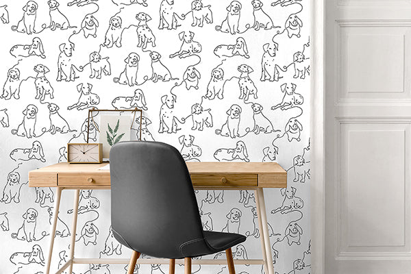 Purchase FD43783 Brewster Wallpaper, Ansel Black Dog Sketches - Medley1