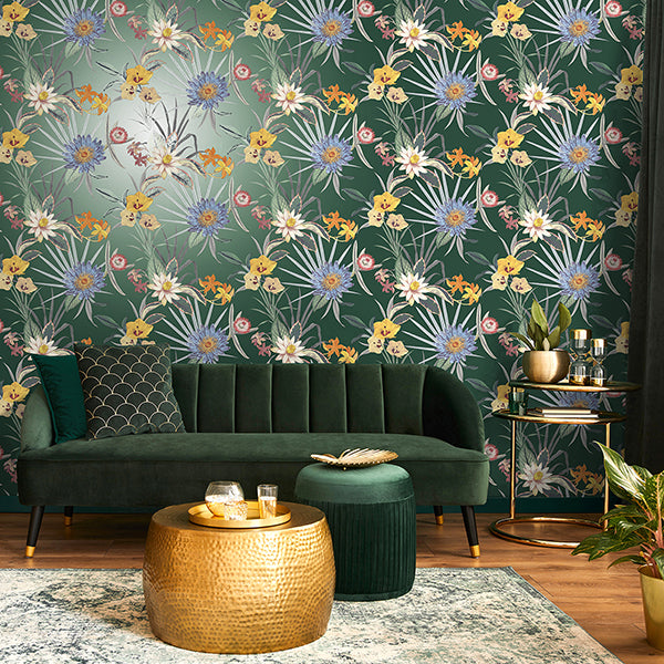 Purchase FD43784 Brewster Wallpaper, Calista Dark Green Tropical Floral - Medley1