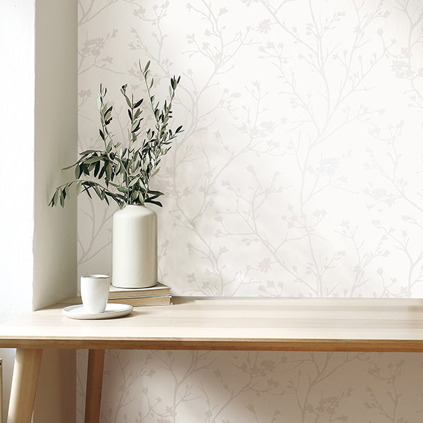 Purchase FD43786 Brewster Wallpaper, Cosima White Sprig - Medley1