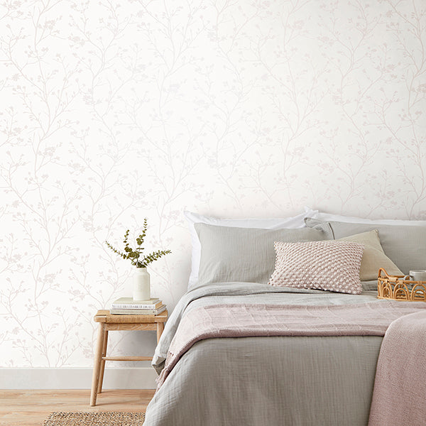 Purchase FD43786 Brewster Wallpaper, Cosima White Sprig - Medley12