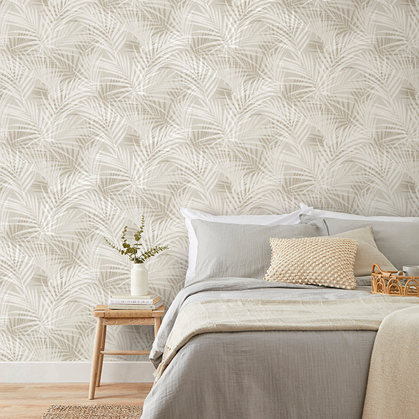 Purchase FD43788 Brewster Wallpaper, Frida Neutral Textured Palm - Medley1