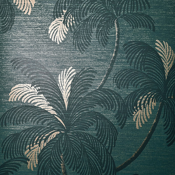 Purchase FD43789 Brewster Wallpaper, Jones Teal Palm Tree - Medley