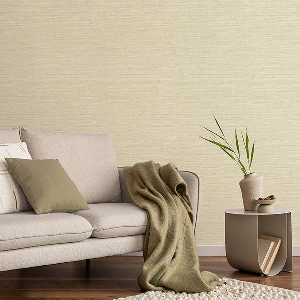 Purchase FD43790 Brewster Wallpaper, Miya Light Yellow Faux Grasscloth - Medley1