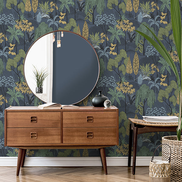 Purchase FD43794 Brewster Wallpaper, Lilou Navy Tropical Island - Medley1