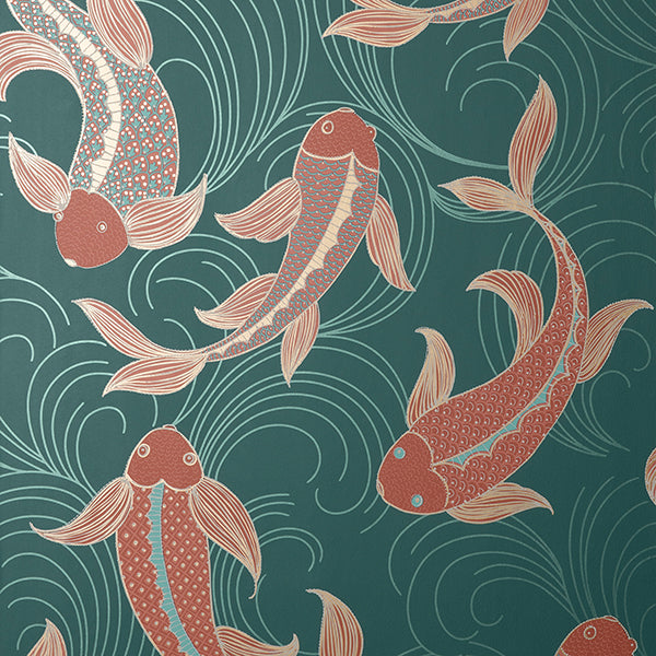 Purchase FD43796 Brewster Wallpaper, Dashiell Teal Decorative Fish - Medley
