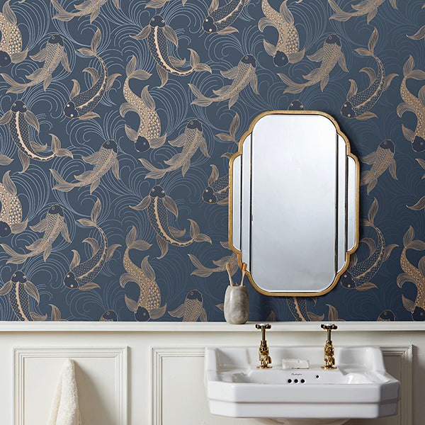Purchase FD43797 Brewster Wallpaper, Dashiell Navy Decorative Fish - Medley12