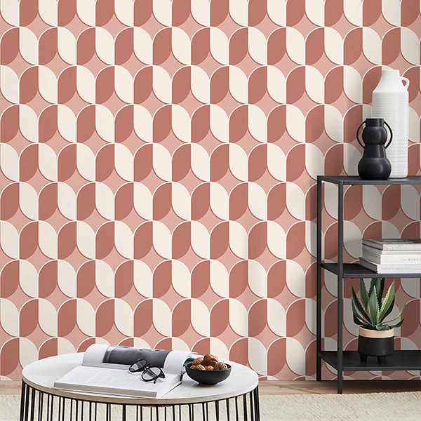 Purchase FD43800 Brewster Wallpaper, Lindy Blush Retro Geo - Medley1