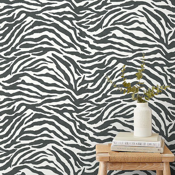 Purchase FD43801 Brewster Wallpaper, Shoshana Black Modern Zebra - Medley1