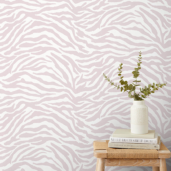 Purchase FD43802 Brewster Wallpaper, Shoshana Pink Modern Zebra - Medley12
