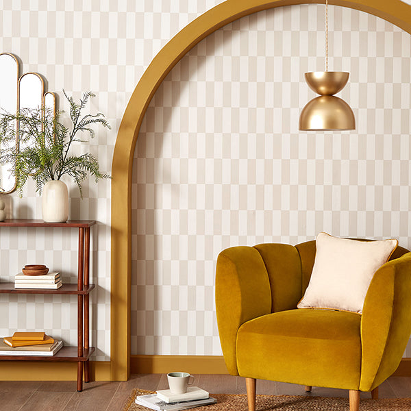 Purchase FD43803 Brewster Wallpaper, Weston Neutral Modern Checkerboard - Medley1
