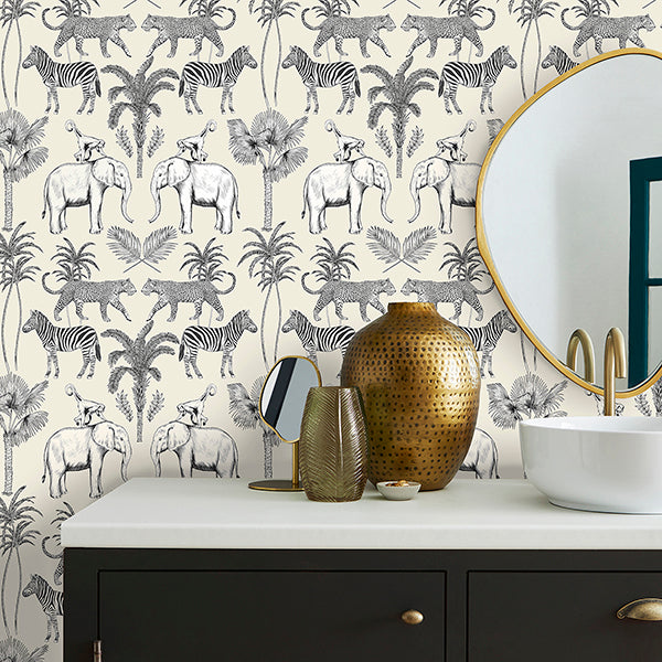 Purchase FD43817 Brewster Wallpaper, Nauman Eggshell Safari Walk - Medley1