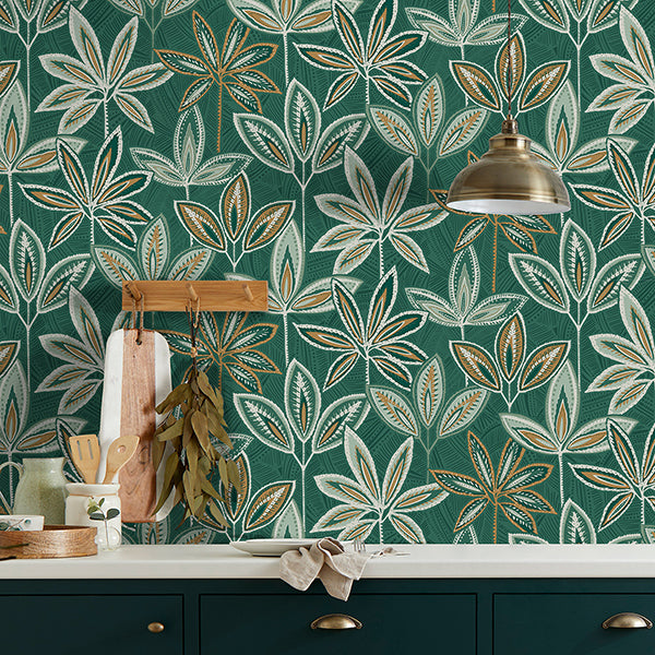 Purchase FD43818 Brewster Wallpaper, Bohan Green Decorative Tree - Medley1