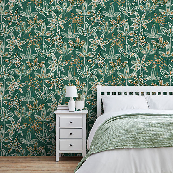 Purchase FD43818 Brewster Wallpaper, Bohan Green Decorative Tree - Medley12