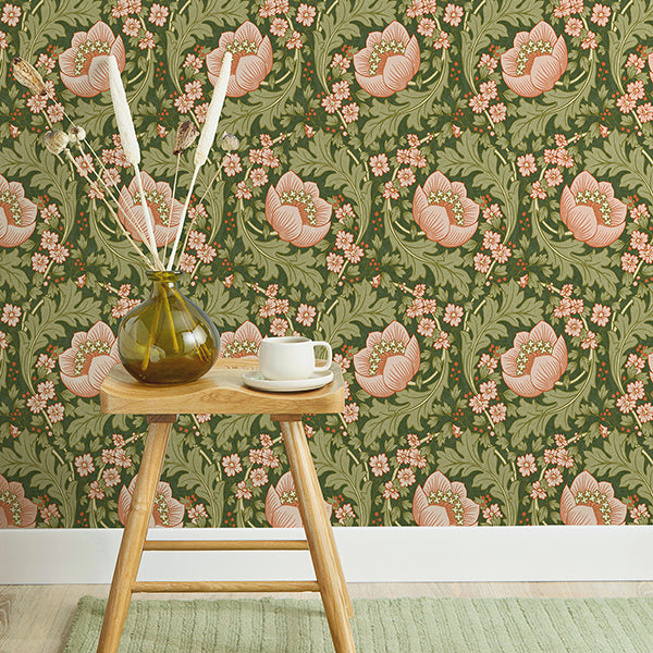 Purchase FD43820 Brewster Wallpaper, Claes Pink Floral - Medley1