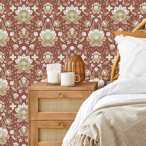 Purchase FD43823 Brewster Wallpaper, Issey Red Floral - Medley1