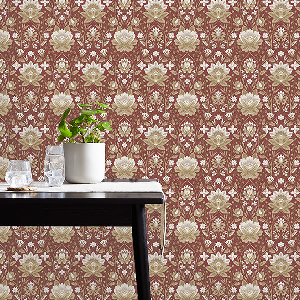 Purchase FD43823 Brewster Wallpaper, Issey Red Floral - Medley12