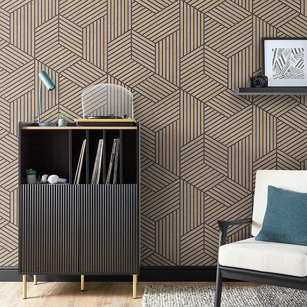 Purchase FD43825 Brewster Wallpaper, Gerrit Light Brown Geometric Panel - Medley1