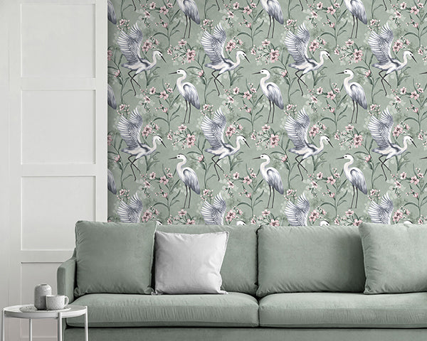 Purchase FD43826 Brewster Wallpaper, Simonetta Seafoam Heron - Medley12