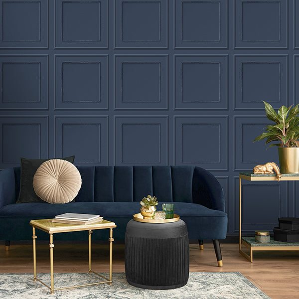 Purchase FD43829 Brewster Wallpaper, Cezanne Dark Blue Beaded Panel - Medley12