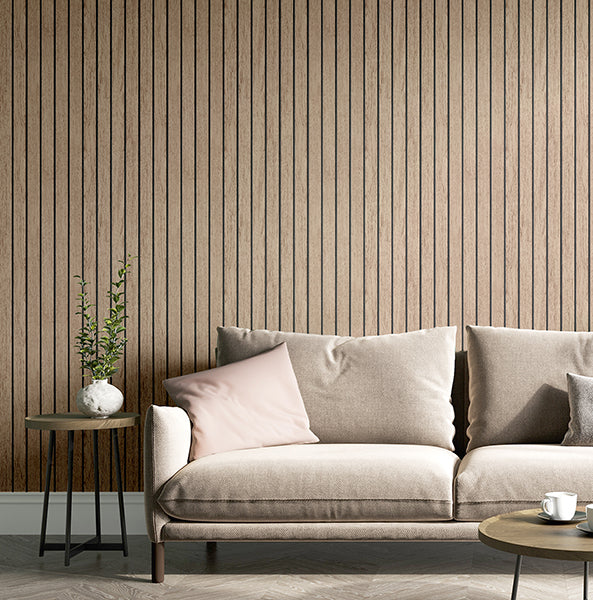 Purchase FD43830 Brewster Wallpaper, Manolo Light Brown Wooden Slat - Medley1