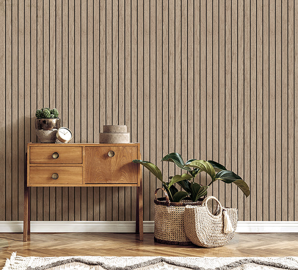 Purchase FD43830 Brewster Wallpaper, Manolo Light Brown Wooden Slat - Medley12
