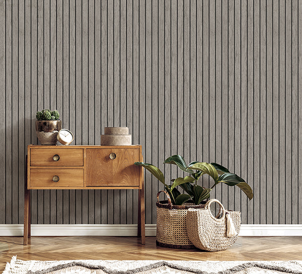 Purchase FD43831 Brewster Wallpaper, Manolo Grey Wooden Slat - Medley1