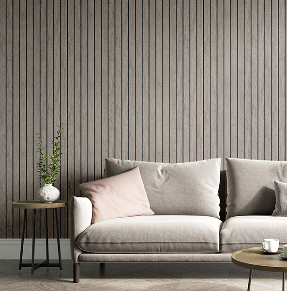 Purchase FD43831 Brewster Wallpaper, Manolo Grey Wooden Slat - Medley12