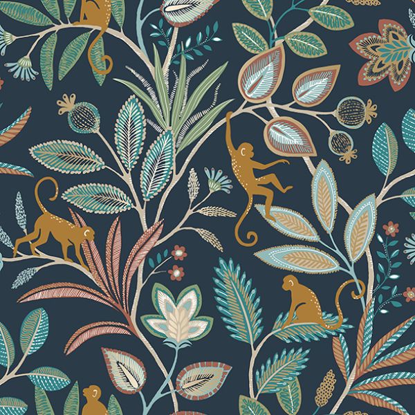Purchase FD43836 Brewster Wallpaper, Kenzo Navy Monkey Walk - Medley