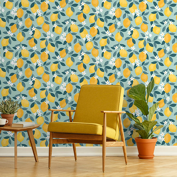Purchase FD43837 Brewster Wallpaper, Inigo Seafoam Sicily Fruits - Medley12