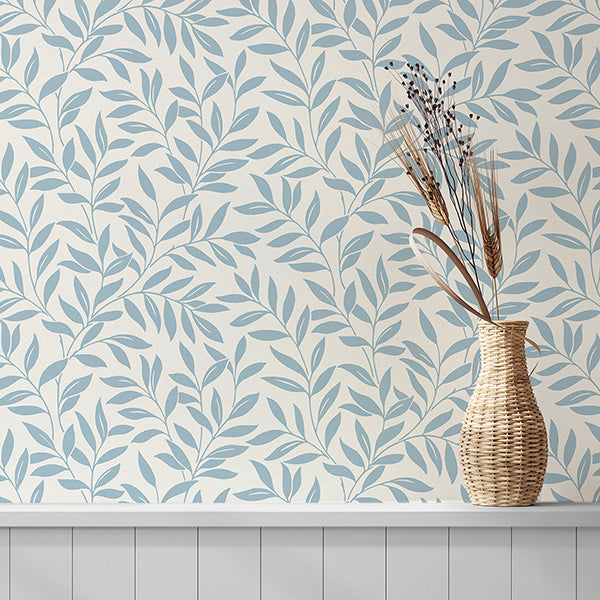 Purchase FD43838 Brewster Wallpaper, Marin Blue Leaf Trail - Medley1