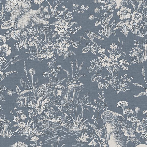 Purchase FD43839 Brewster Wallpaper, Eames Blue Forest Friends - Medley