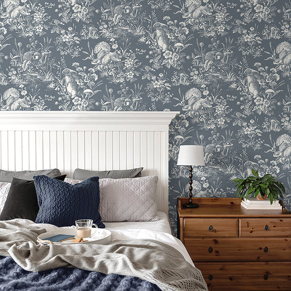 Purchase FD43839 Brewster Wallpaper, Eames Blue Forest Friends - Medley12
