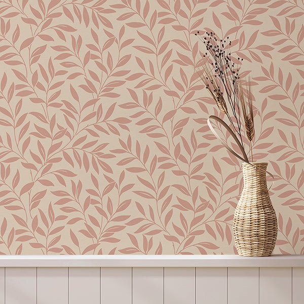 Purchase FD43840 Brewster Wallpaper, Marin Blush Leaf Trail - Medley1